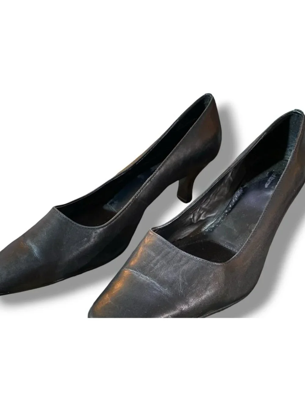 Croft Barrow Black Leather 3" Heels Pump 11M Classic Square Toe Cushioned - Picture 1 of 4